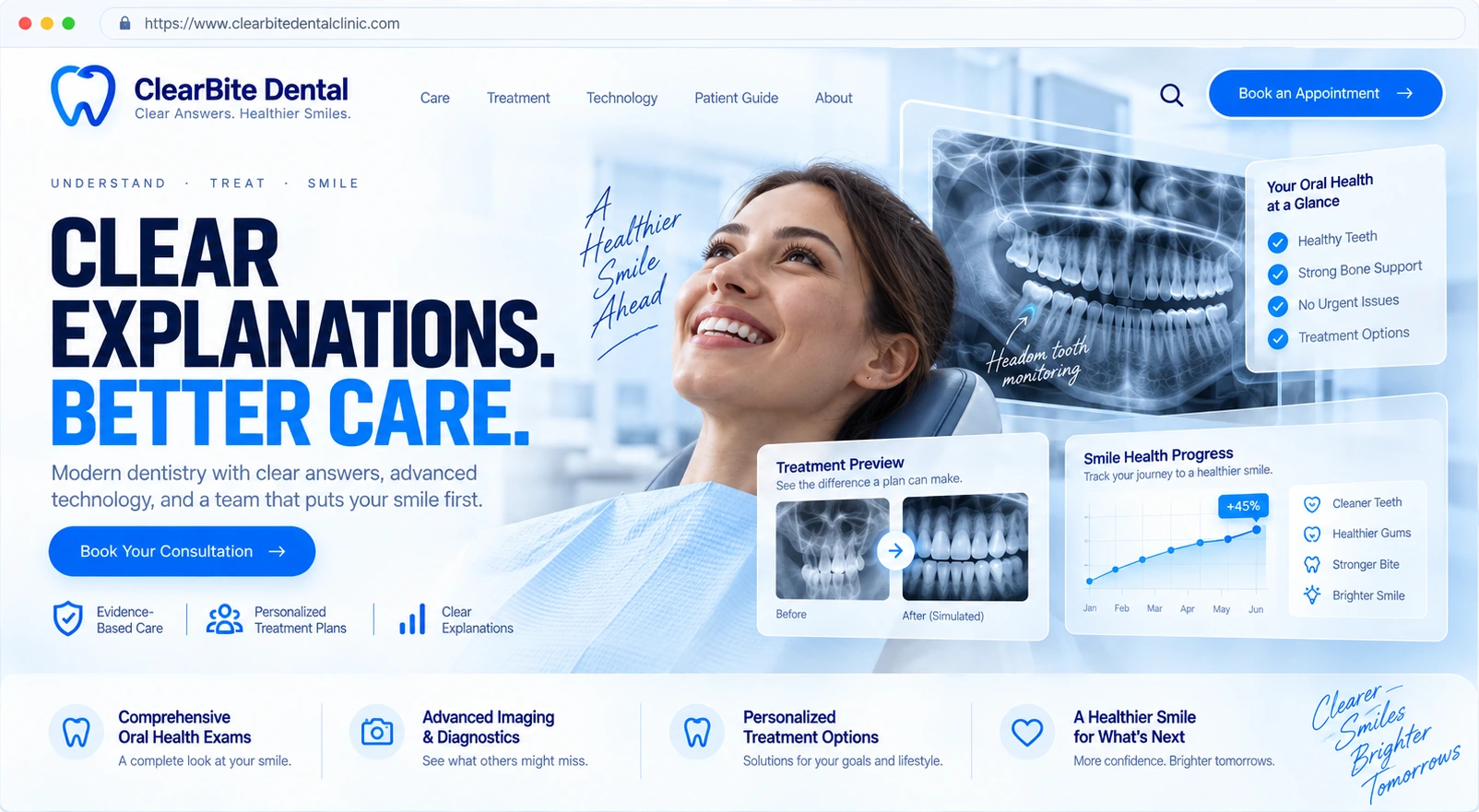 ClearBite Dental 홈페이지 목업