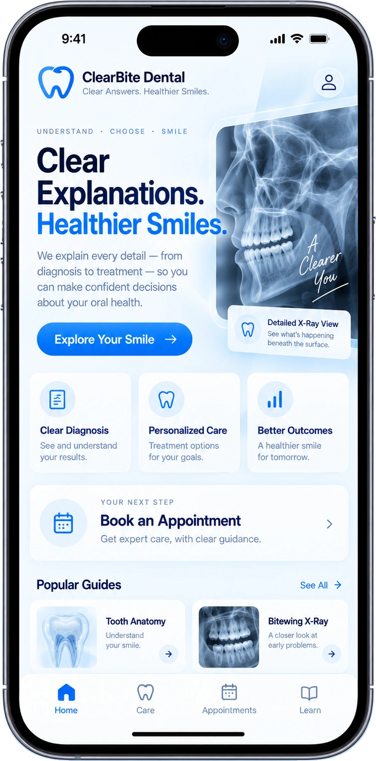 ClearBite Dental 모바일 앱 홈